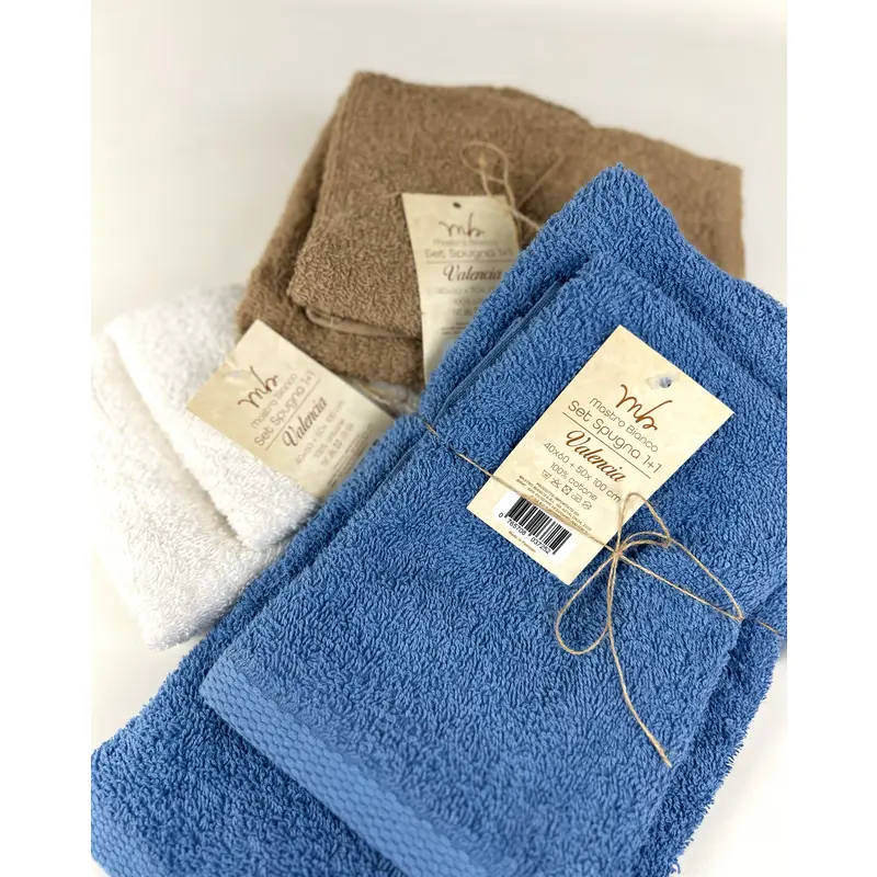 SET ASCIUGAMANI SPUGNA VISO + OSPITE colori assortiti