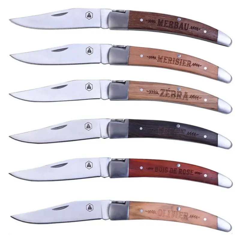 Set Coltellini Pieghevoli Da Tasca Con Manico In Legno 6 Pz.