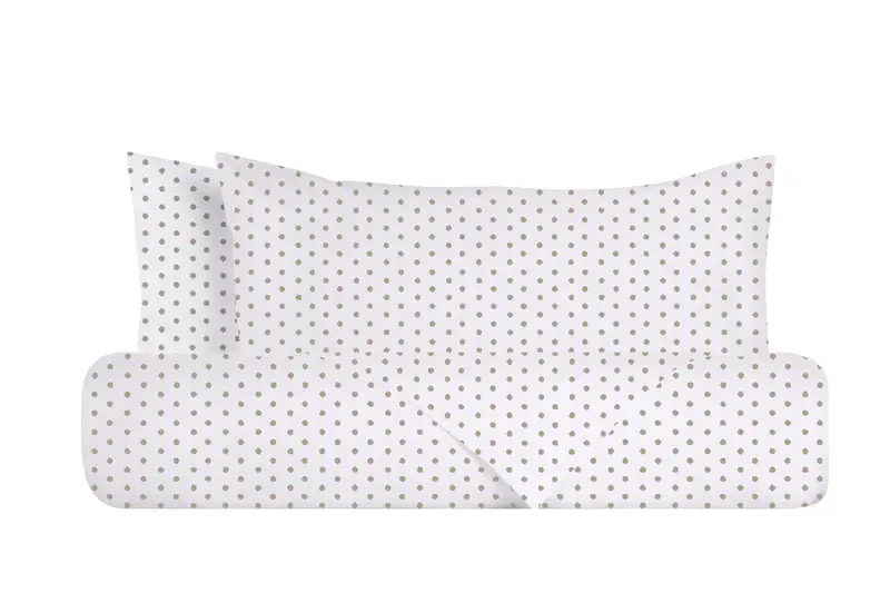 Set copripiumino e federe parure copripiumino stampa digitale 100% cotone, Made in Italy. POIS TORTORA SU BIANCO