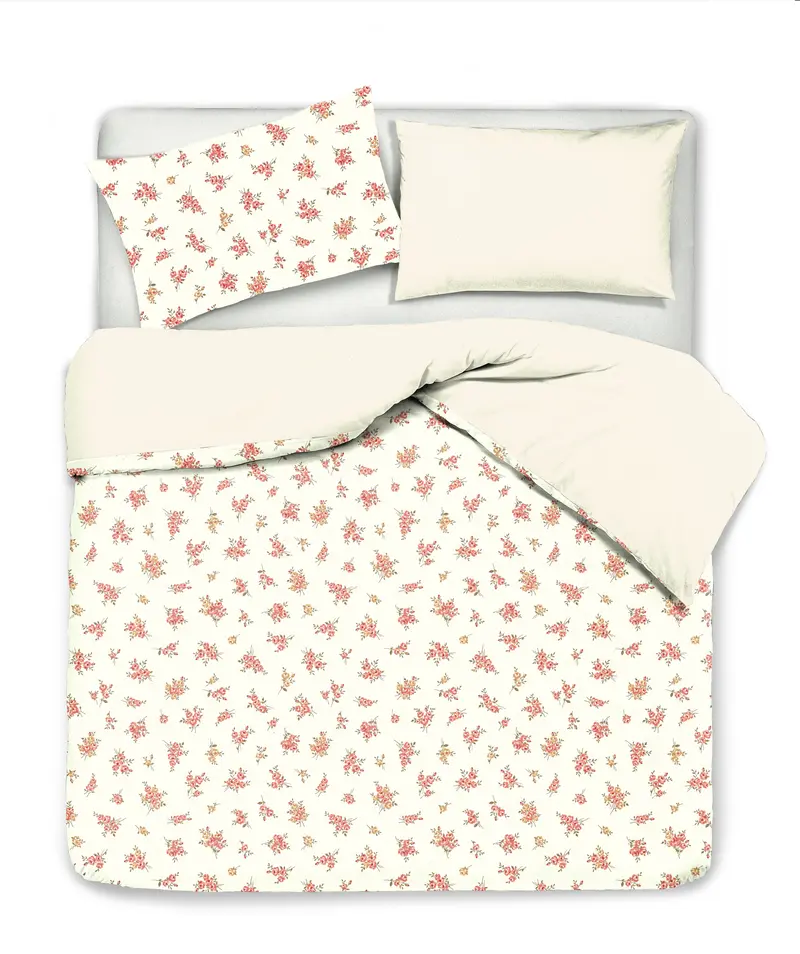 Set Copripiumino federe bifaccia Doubleface parure Copripiumino Stampa Digitale 100% Cotone Made in Italy FIORELLINI/PANNA
