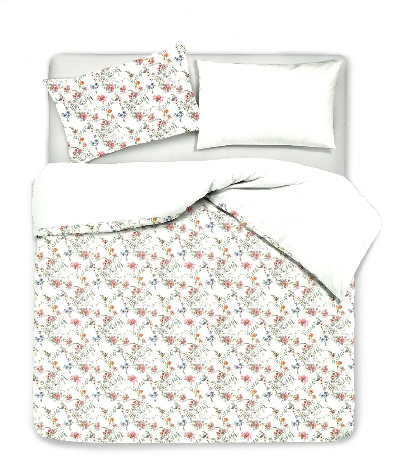Set Copripiumino federe bifaccia Doubleface parure Copripiumino Stampa Digitale 100% Cotone Made in Italy SOTTOBOSCO/BIANCO