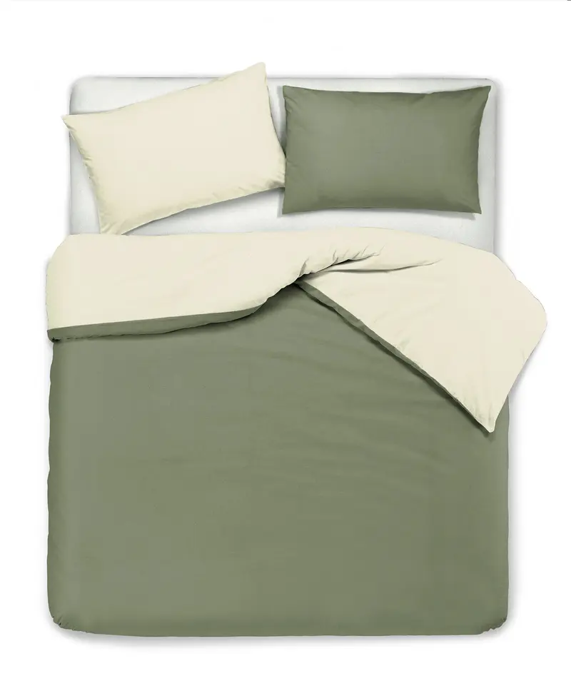 Set copripiumino federe letto bicolor double face parure copripiumino in cotone made in Italy NATURALE/SALVIA