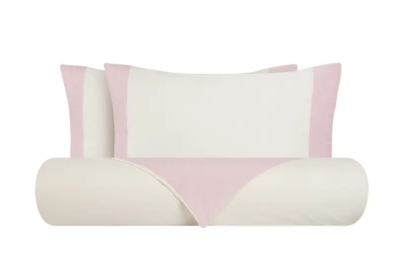 Set copripiumino federe parure copripiumino misto lino Made in Italy NATURALE/ROSA