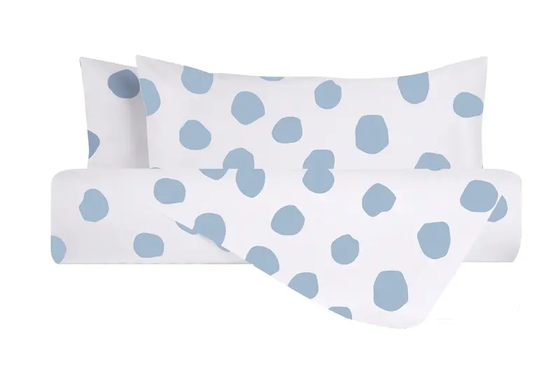 Set Copripiumino federe parure Copripiumino Stampa Digitale 100% Cotone, Made in Italy DOT MAXI CELESTE
