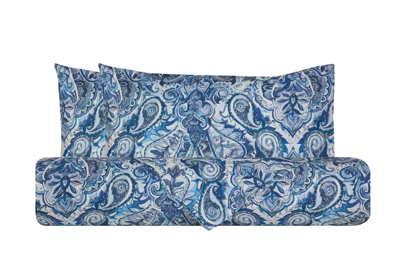 Set Copripiumino federe parure Copripiumino Stampa Digitale 100% Cotone, Made in Italy PAISLEY AZZURRO