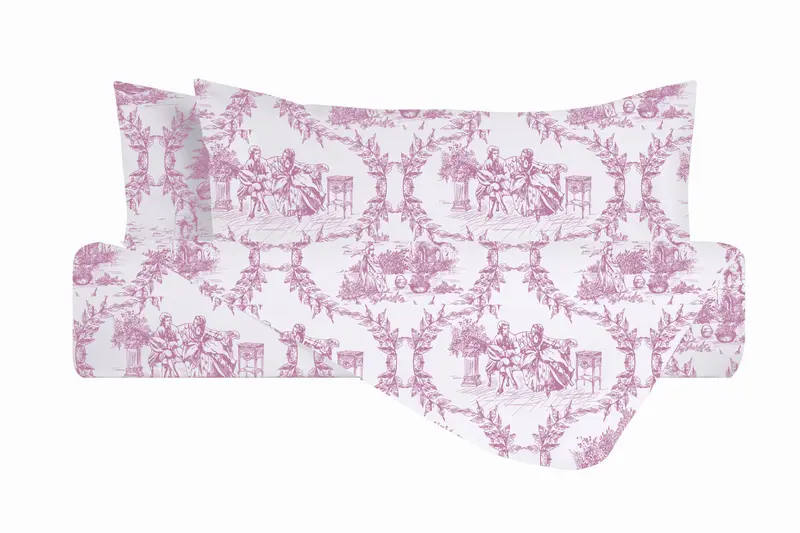 Set Copripiumino federe parure Copripiumino Stampa Digitale 100% Cotone, Made in Italy TOILE DE JOUY BORGOGNA