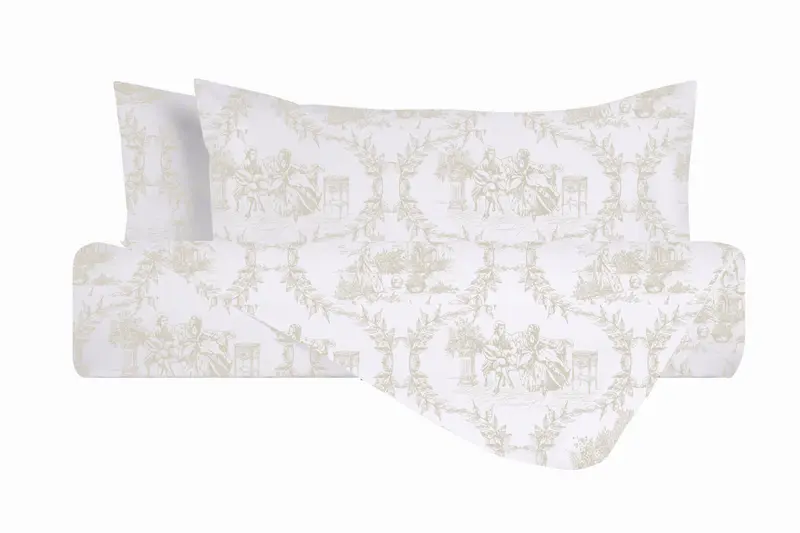 Set Copripiumino federe parure Copripiumino Stampa Digitale 100% Cotone, Made in Italy TOILE DE JOUY CAMARGUE