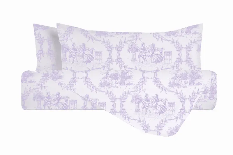 Set Copripiumino federe parure Copripiumino Stampa Digitale 100% Cotone, Made in Italy TOILE DE JOUY VIOLETTA