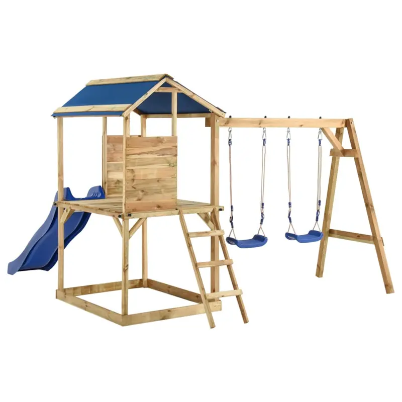 Set da Gioco in Legno per Bambini con Casetta, Altalene e Scivolo