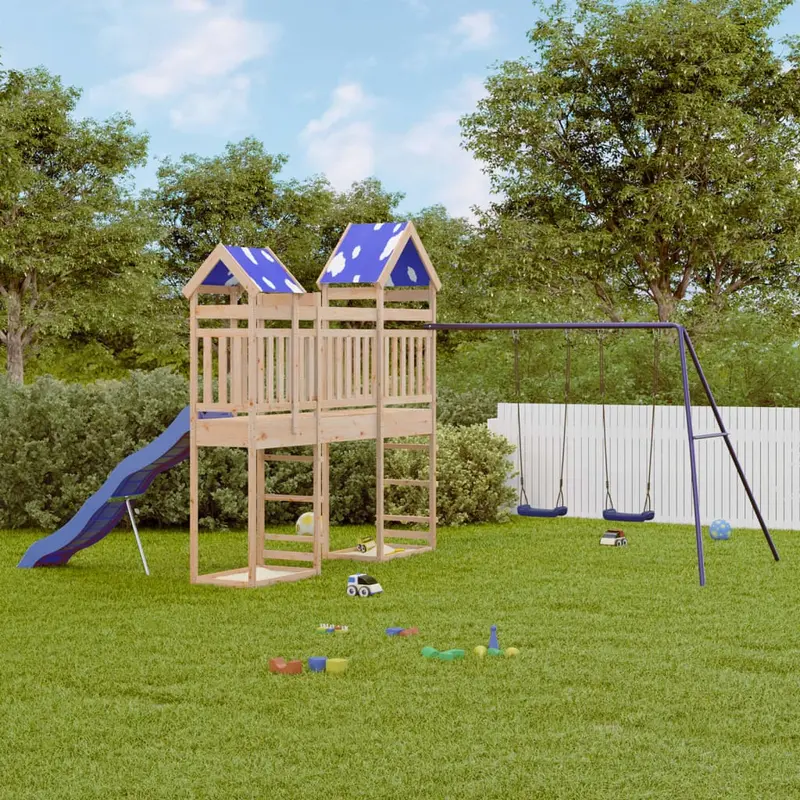Set da Gioco in Legno per Bambini con Doppia Torre, Ponte e Altalena