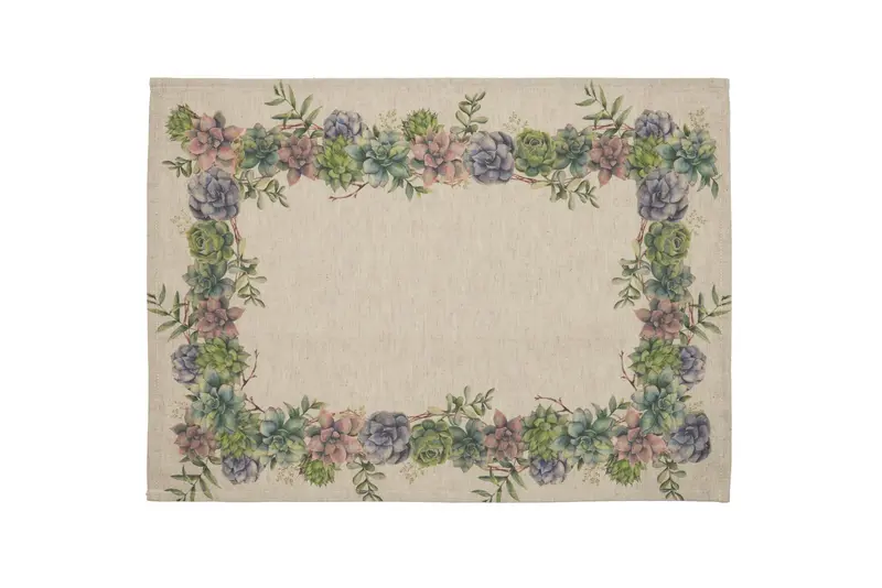 Set di 2 tovagliette americane colazione coppia tovagliette 35 X 50 CM in misto lino stampa floreale fiori  morbide resistenti eleganti made in italy SUCCULENTE