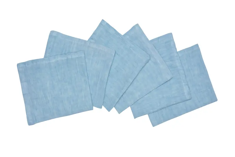 Set di 6 tovaglioli da tavola 45 X 45 CM in 100% puro lino lavato delavè stone washed morbido resistente elegante made in italy AZZURRO