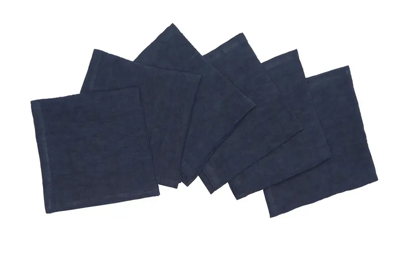 Set di 6 tovaglioli da tavola 45 X 45 CM in 100% puro lino lavato delavè stone washed morbido resistente elegante made in italy BLU NOTTE