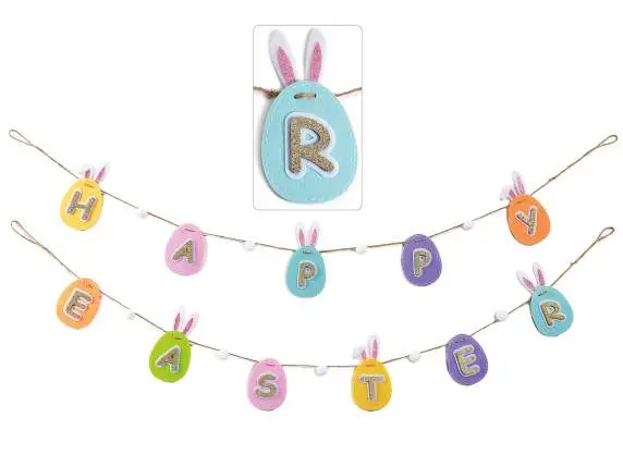 Set festoni con uova in panno Happy Easter da appendere