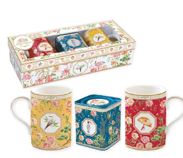 Set tea 2 mug e scatola in latta porta tea Jardins D'Orient | Rohome