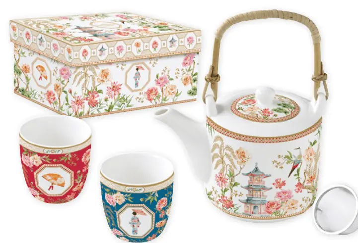 Set teiera e bicchierini in porcellana Jardins D'Orient | rohome
