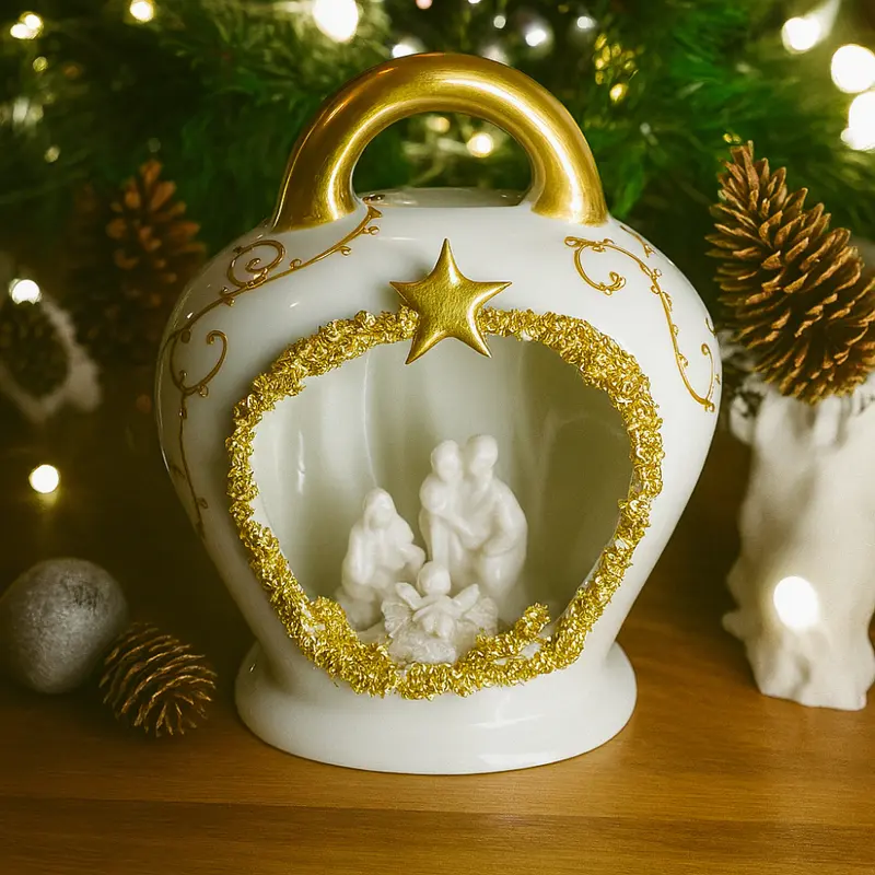 Sharon Campana Brille Natività Natale Porcellana H 16x13 cm