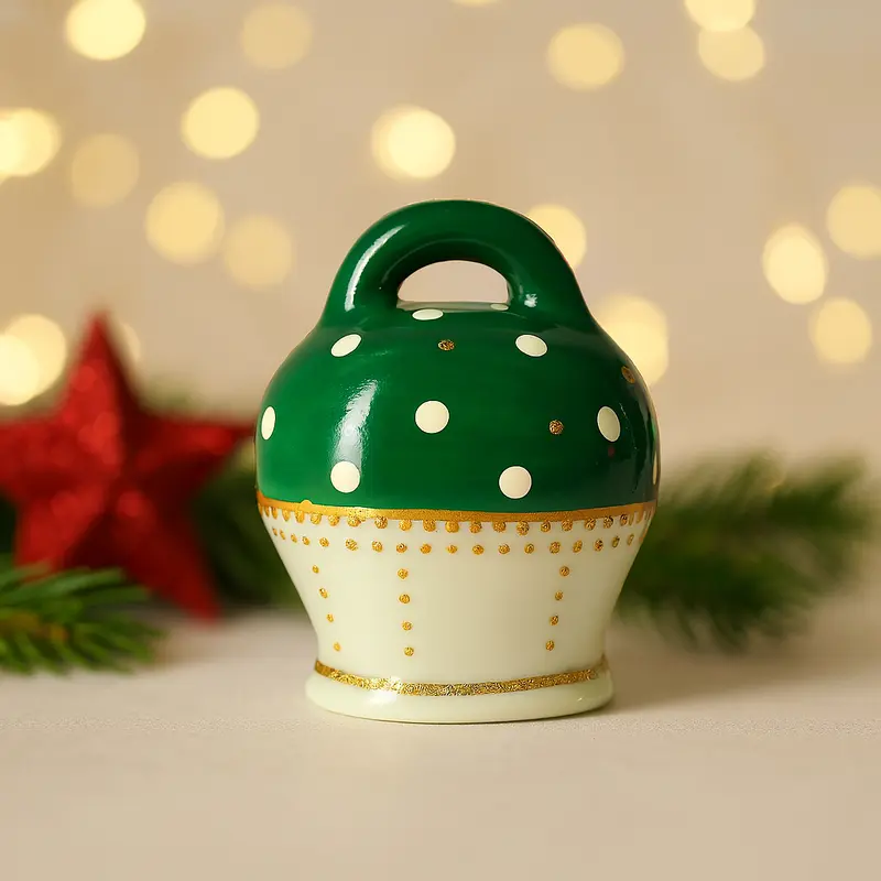 Sharon Campana Buon Natale Porcellana Verde Oro H12 cm