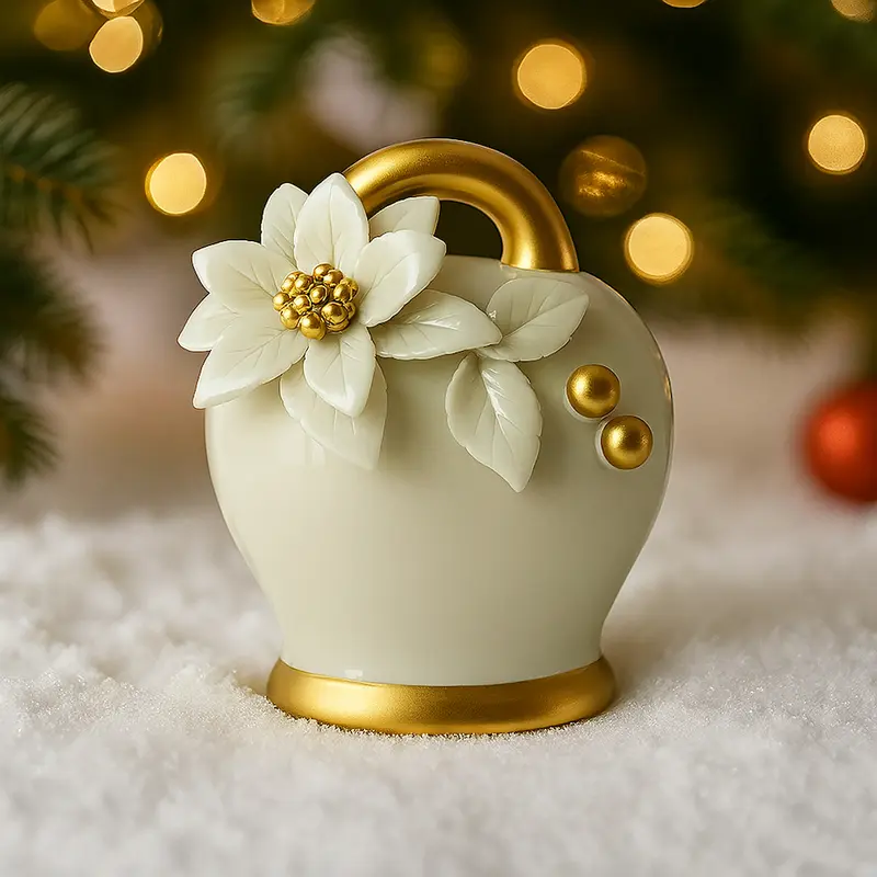Sharon Campana Porcellana con Stella di Natale Bianco Oro H 11x9x5 cm