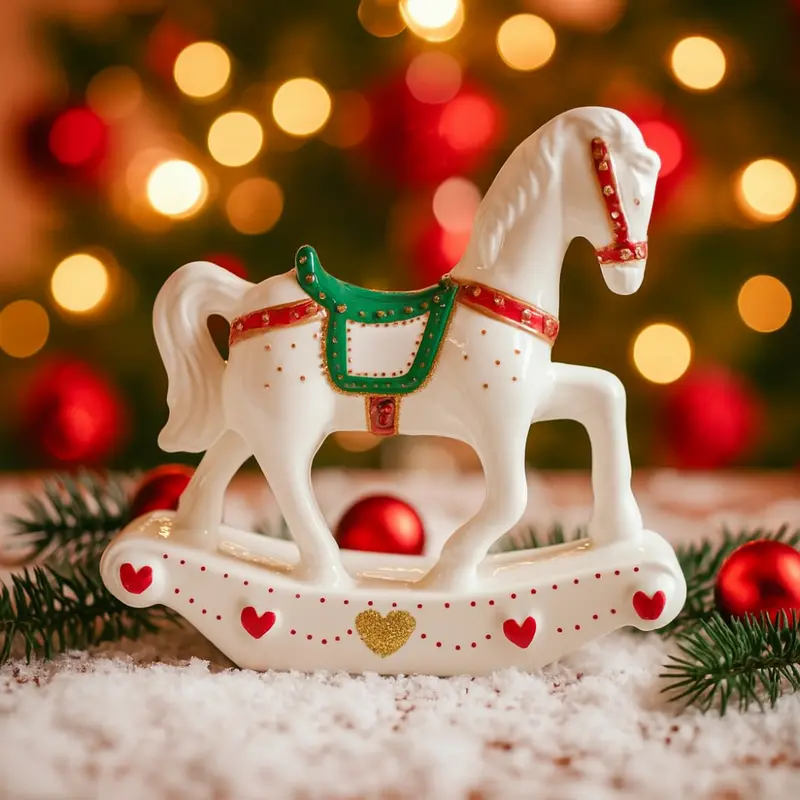 Sharon Cavallo Dondolo Natale Rosso Oro Porcellana H.14 Cm