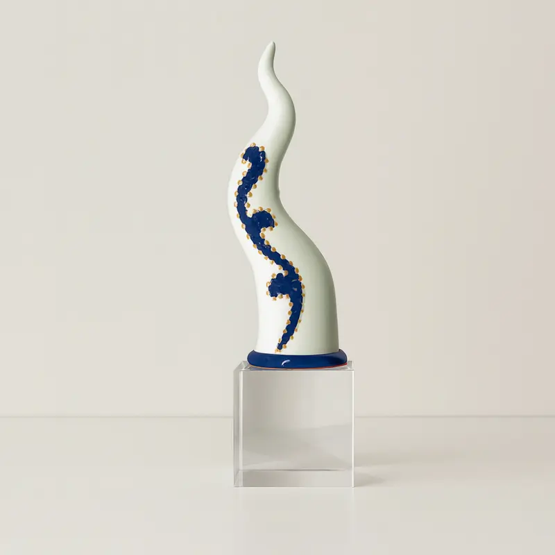 Sharon Corno Virgolette Porcellana su Cubo Cristallo H 19x5,5 cm Blu