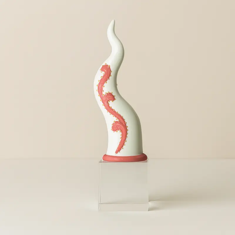 Sharon Corno Virgolette Porcellana su Cubo Cristallo H 19x5,5 cm Rosa