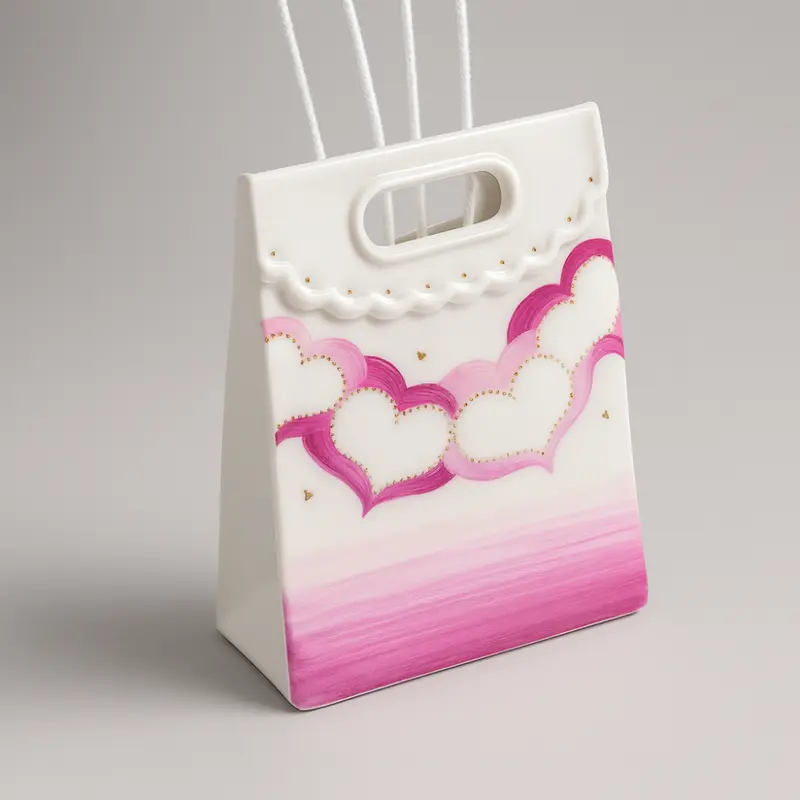 Sharon Diffusore Shopper Bag Porcellana Cuore Rosa 16 cm