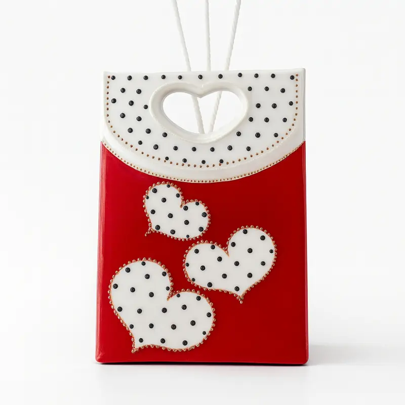 Sharon Diffusore Shopper Bag Porcellana Cuore Rosso 16 cm