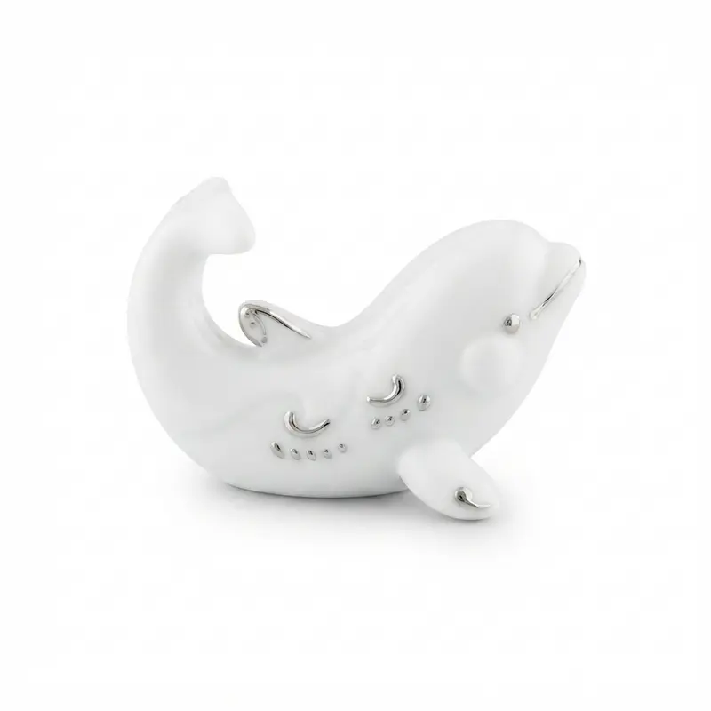 Sharon Orca in Porcellana Bianca e Argento 11x6x6,5 cm