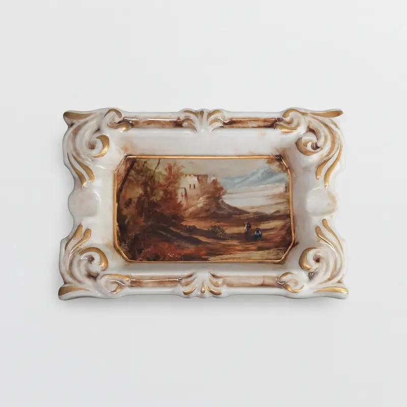 Sharon Posacenere Porcellana Oro Anticato 15×9 cm Paesaggio