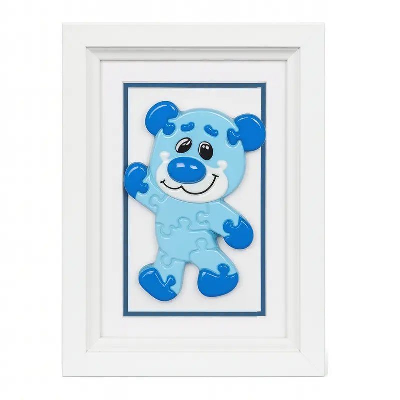 Sharon Quadretto Puzzle Orsetto in Porcellana Celeste 22,5x15 cm