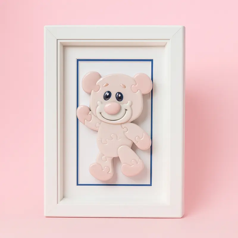 Sharon Quadretto Puzzle Orsetto in Porcellana Rosa 22,5x15 cm
