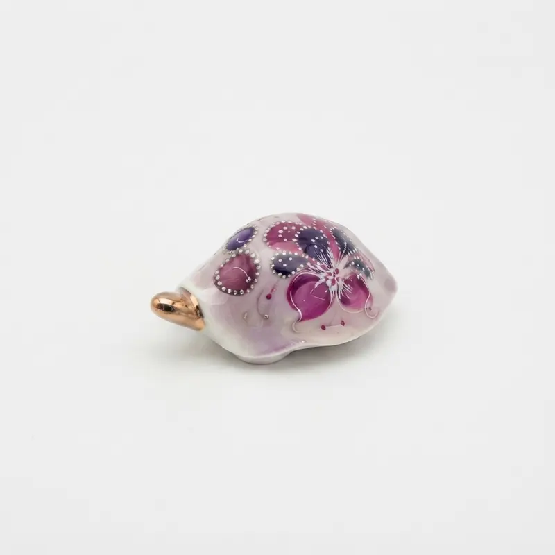 Sharon Tartaruga in Porcellana Rosa e Viola Floreale 7,5x5,5x3,5 cm