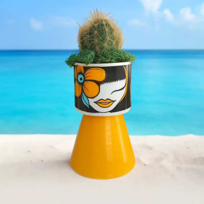 Sharon Totem Porta Piantina Tropicana Giallo Porcellana H 15 cm
