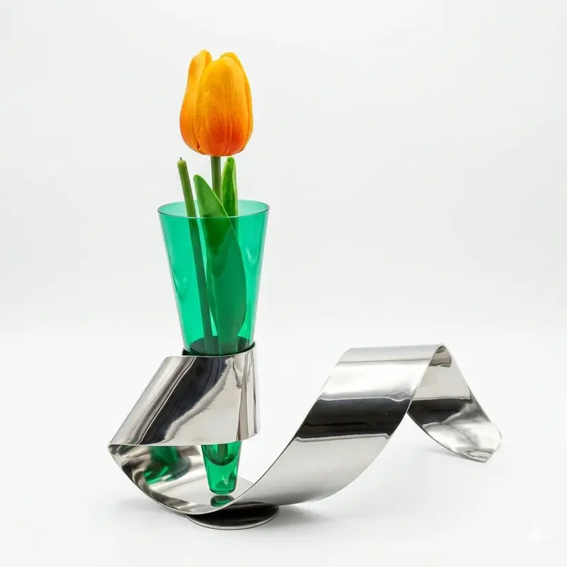 Sharon Vaso Wave Rolls Metallo Cromo Design H16x25 cm