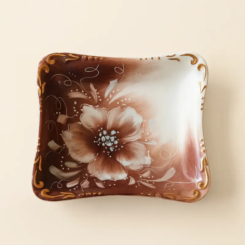 Sharon Vuotatasche Porcellana Limoges Dipinto a Mano 17x14,5 cm