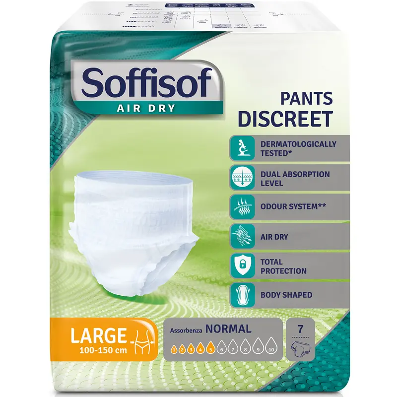 SOFFISOF PANTS DISCREET AIR DRY LARGE GIRO VITA 100/150 CM 7 PZ DISPOSITIVO MEDICO CE DI CLASSE 1