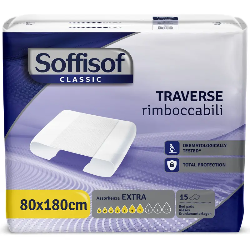 SOFFISOF TRAVERSE LETTO RIMBOCCABILI ASSORBENZA EXTRA 80x180 15 PEZZI DISPOSITIVO MEDICO CE DI CLASSE 1