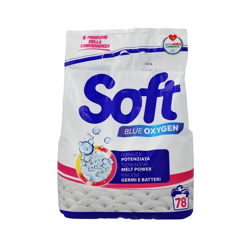 SOFT DETERSIVO BUCATO LAVATRICE IN POLVERE BLUE OXYGEN SACCO 78 MISURINI KG 3,900