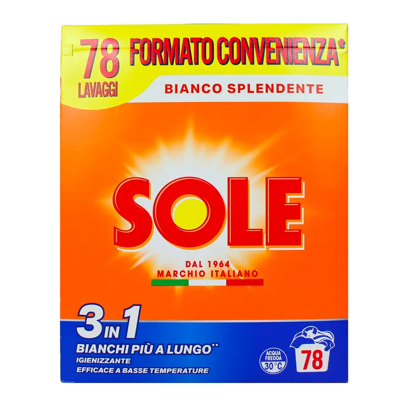 SOLE DETERSIVO POLVERE BUCATO LAVATRICE BIANCO SPLENDENTE FUSTO 78 LAVAGGI