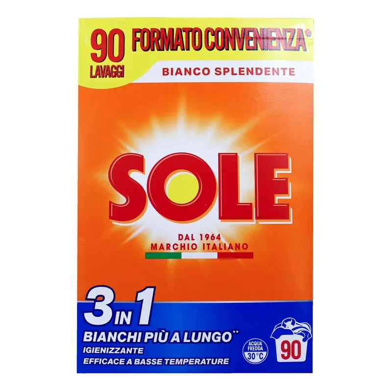 SOLE DETERSIVO POLVERE BUCATO LAVATRICE BIANCO SPLENDENTE FUSTO 90 LAVAGGI