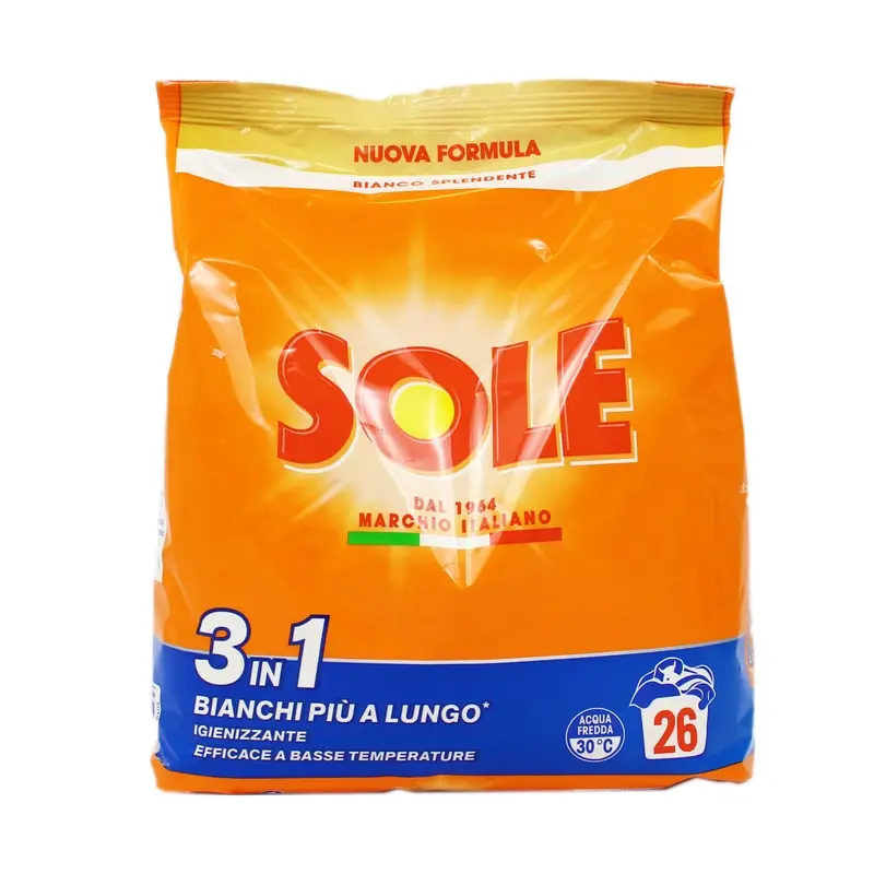 SOLE DETERSIVO POLVERE BUCATO LAVATRICE BIANCO SPLENDENTE SACCO 26 MISURINI KG 1,300