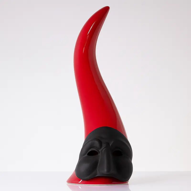 Spago di Terra Corno Rosso con Maschera in Ceramica 39 cm
