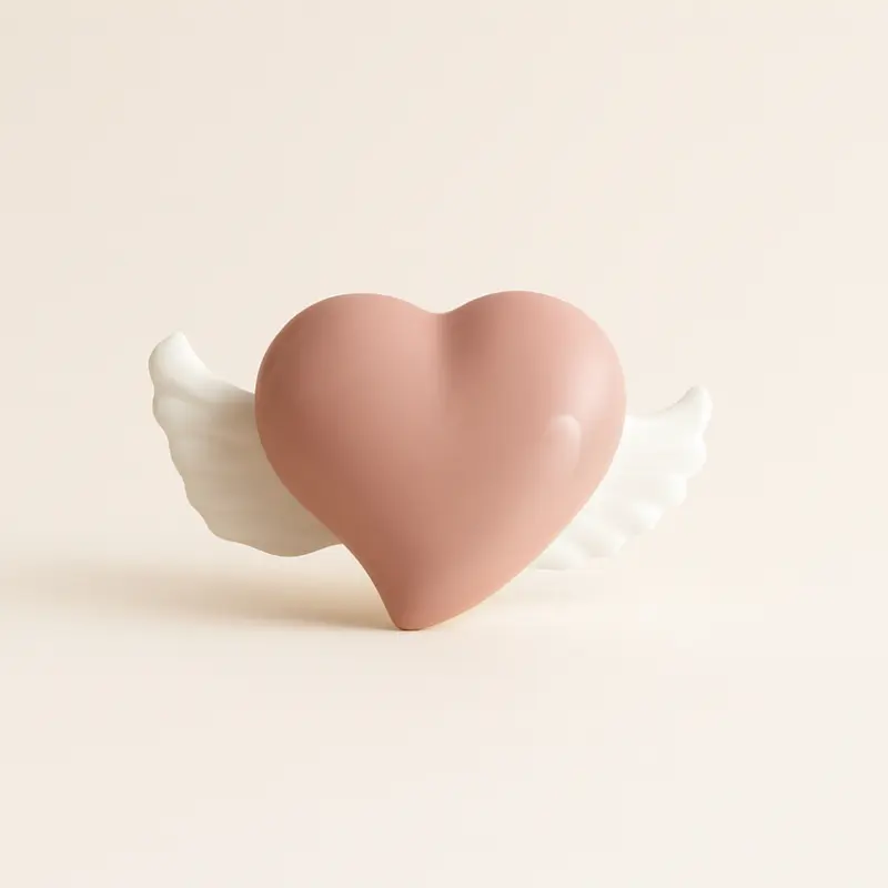 Spago di Terra Cuore Alato Cipria in Ceramica 16x10cm