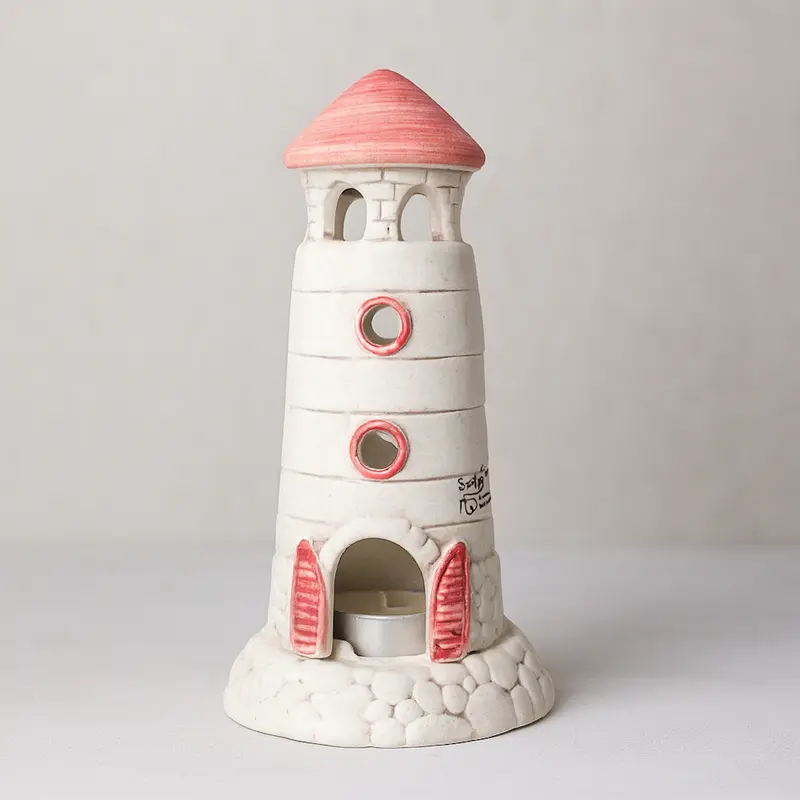 Spago Di Terra Faro Ceramica Rossa Porta Candela H 18x9 cm