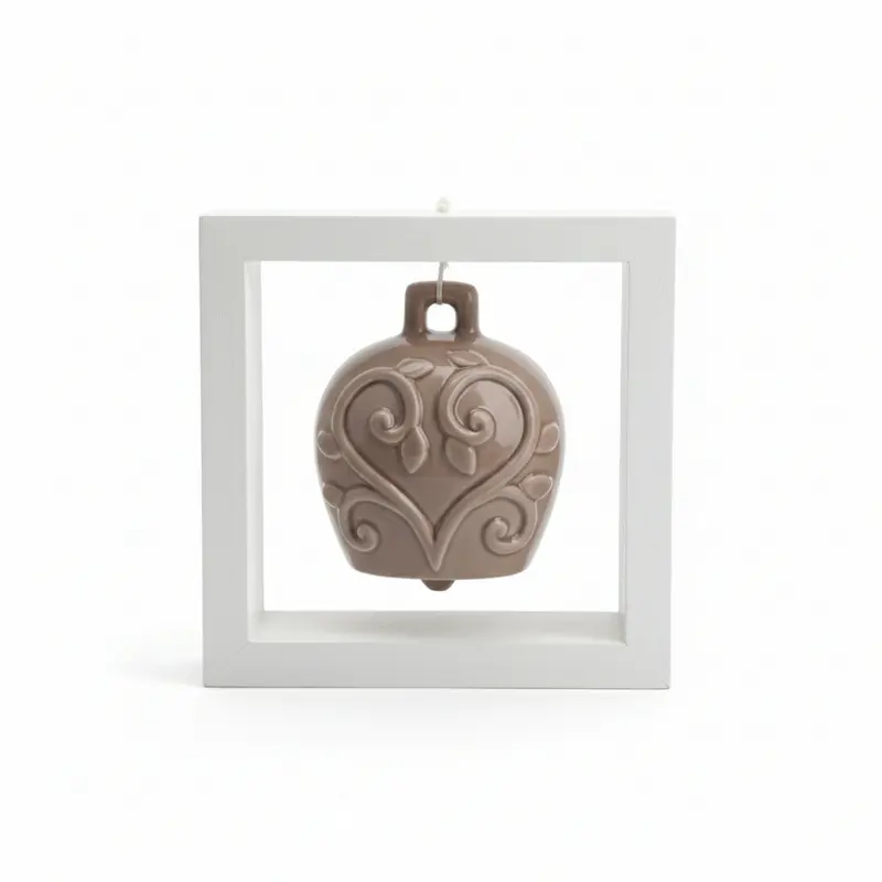 Spago di Terra Quadro Campana Tortora Ceramica con Cornice Legno 15x15 cm