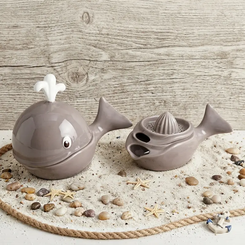 Spago di Terra Spremiagrumi Balena Ceramica Grigio Tortora H 18 Cm