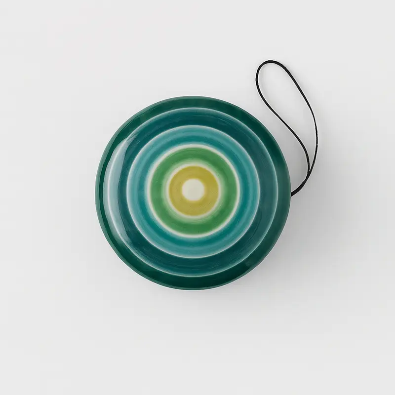 Spago Di Terra Yo-Yo Fasce Verde Ceramica Ø7x3,5 cm Made in Italy