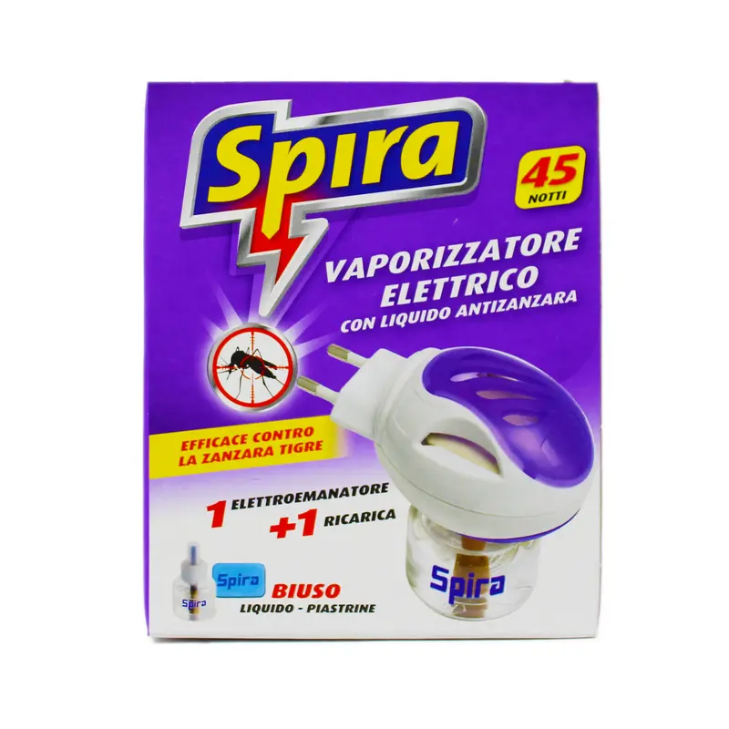 SPIRA INSETTICIDA VAPORIZZATORE ELETTRICO BIUSO + RICARICA LIQUIDA 45 NOTTI O PIASTRINE ANTIZANZARA