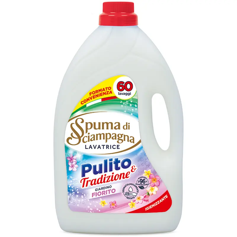 SPUMA DI SCIAMPAGNA DETERSIVO LIQUIDO BUCATO LAVATRICE IGIENIZZANTE GIORDINO FIORITO 60 LAVAGGI 3000 ML